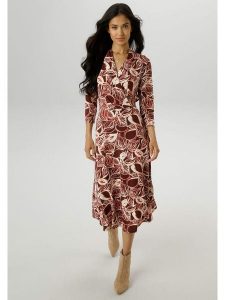 Aniston Sukienka w kolorze bordowo-beżowym rozmiar: 42. Brązowe sukienki Aniston, bez wzorów, z wiskozy, bez kołnierzyka, bez ramiączek, maxi, kopertowe. Za 95,99 zł.