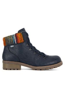 Rieker Trzewiki Z0445-14 Niebieski. Niebieskie botki Rieker, bez wzorów, z materiału, bez obcasa, na płaskiej podeszwie, bez zapięcia. Za 335,99 zł.