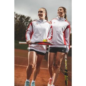 Wielokolorowa kurtka treningowa Erima Celebrate 125 z kapturem. Białe kurtki Erima, bez wzorów, z kapturem. Za 333,99 zł.