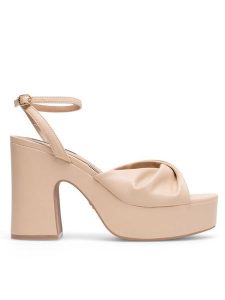 Nine West Sandały WFA2634-2 Beżowy. Brązowe sandały Nine West, bez wzorów, z syntetyku, bez obcasa, na słupku, bez zapięcia. Za 124,99 zł.