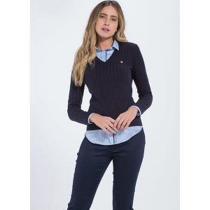 Sweter w kolorze granatowym. Długie swetry marki Jimmy Sanders. W wyprzedaży za 119,95 zł.