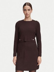 Morgan Sukienka dzianinowa 252-RMILOW Brązowy ciemny Slim Fit. Brązowe kombinezony Morgan, l, bez wzorów, z dzianiny, bez kołnierzyka, bez ramiączek. Za 459,99 zł.