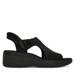 Sandały Skechers. Czarne sandały Skechers, bez wzorów, bez obcasa, na koturnie, bez zapięcia. Za 359,99 zł.