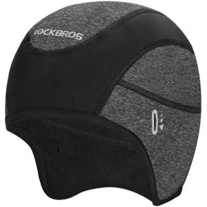 Czapka rowerowa zimowa dla dorosłych Rockbros YPP032 z otworami na okulary. Czarne czapki ROCKBROS, bez wzorów, z elastanu. Za 49,90 zł.