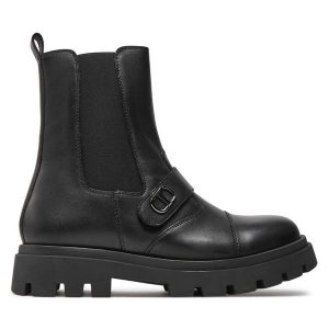 Botki TWINSET. Czarne botki Twinset, bez wzorów, bez obcasa, na płaskiej podeszwie, bez zapięcia. Za 519,99 zł.
