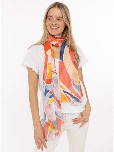 Zwillingsherz Szal "Geometric Art" w kolorze granatowo-pomarańczowym - 180 x 90 cm rozmiar: onesize. Pomarańczowe szaliki Zwillingsherz, bez wzorów, z materiału. Za 107,37 zł.
