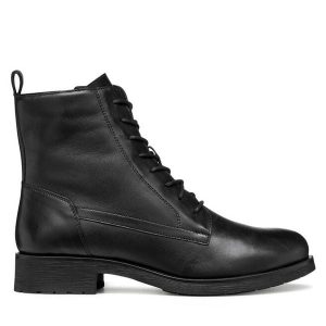 Botki Geox. Czarne botki Geox, bez wzorów, bez obcasa, na płaskiej podeszwie, bez zapięcia. Za 399,99 zł.