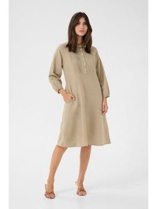 CULTURE Sukienka w kolorze beżowym rozmiar: XXL. Brązowe sukienki Culture, na co dzień, xxl, bez wzorów, bez kołnierzyka, bez ramiączek, midi, proste. Za 181,76 zł.