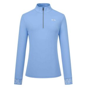Damska techniczna koszulka polo z długim rękawem do jeździectwa HV Polo Tess. Niebieskie bluzki HV POLO, bez wzorów, sportowe, bez kołnierzyka, bez ramiączek. Za 250,30 zł.