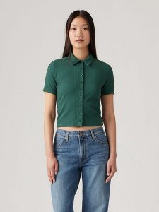 Levi's Koszulka polo w kolorze zielonym rozmiar: M. Zielone bluzki Levi's®, m, bez wzorów, bez kołnierzyka, bez ramiączek. Za 63,95 zł.