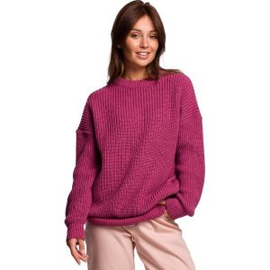Sweter Oversize o Przedłużonym Kroju - Wrzosowy. Fioletowe swetry klasyczne MOE, l, z materiału, bez kołnierzyka. Za 243,90 zł.