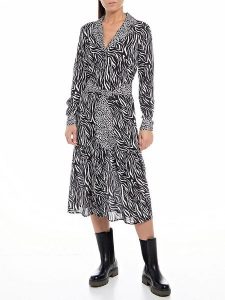 Replay Sukienka w kolorze biało-czarnym rozmiar: XL. Białe sukienki Replay, xl, bez wzorów, z tkaniny, bez kołnierzyka, bez ramiączek, midi. Za 331,46 zł.