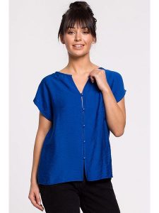 Be Wear Bluzka w kolorze niebieskim rozmiar: M. Niebieskie bluzki Be Wear, m, bez wzorów, bez kołnierzyka, bez ramiączek. Za 105,38 zł.