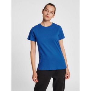 Koszulka damska Hummel Red Basic. Niebieskie bluzki Hummel, xs, bez wzorów, z bawełny, sportowe, bez kołnierzyka, bez ramiączek. Za 117,00 zł.