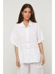 Rodier Lin Lniana koszula w kolorze białym rozmiar: L/XL. Białe koszule Rodier Lin, l, bez wzorów, ze lnu, bez kołnierzyka, bez ramiączek. Za 145,26 zł.