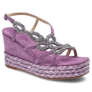 Fioletowe Sandały Alma En Pena Eleganckie Damskie Buty. Fioletowe sandały Alma en Pena, bez wzorów, ze skóry, bez obcasa, na koturnie, bez zapięcia. Za 439,00 zł.