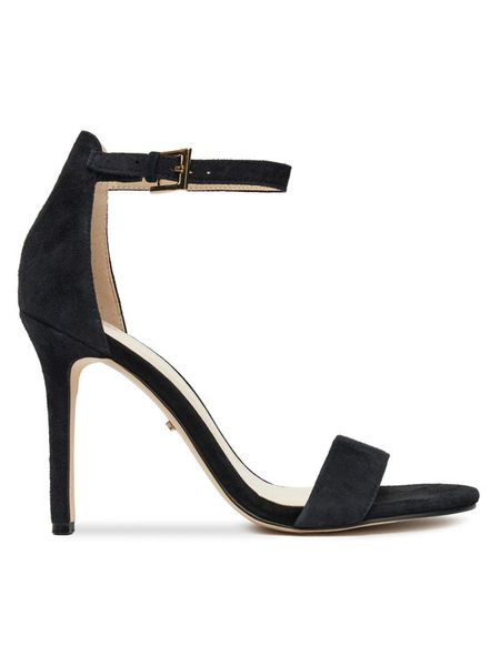 DeeZee Sandały DZ-010A Czarny. Czarne sandały DeeZee, bez wzorów, ze skóry, bez obcasa, na szpilce, bez zapięcia. Za 249,99 zł.