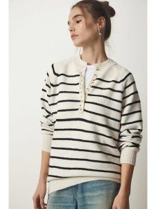 Happiness Istanbul Sweter w kolorze kremowo-czarnym rozmiar: onesize. Brązowe swetry oversize Happiness Istanbul, bez wzorów, bez ramiączek. Za 73,99 zł.