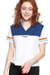WRANGLER T SHIRT DAMSKI CUT N SEW V TEE OFF WHITE W7P0GH737 112132020. Białe t-shirty Wrangler, s, bez wzorów, bez kołnierzyka, bez ramiączek. Za 69,99 zł.