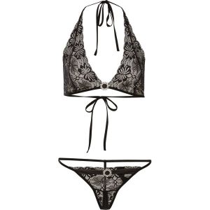 Biustonosz z trójkątnymi miseczkami + stringi "ouvert" (2 części) bonprix czarny. Komplety bielizny marki bonprix. Za 37,99 zł.