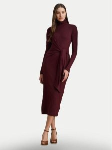 LAUREN RALPH LAUREN Sukienka dzianinowa 200980028006 Bordowy Slim Fit. Czerwone sukienki Lauren Ralph Lauren, s, bez wzorów, z bawełny, bez kołnierzyka, bez ramiączek. Za 669,99 zł.