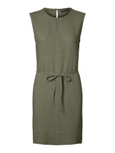 Pieces Sukienka w kolorze khaki rozmiar: L. Brązowe sukienki Pieces, na co dzień, l, bez wzorów, z tkaniny, bez kołnierzyka, bez ramiączek, mini, proste. Za 127,35 zł.