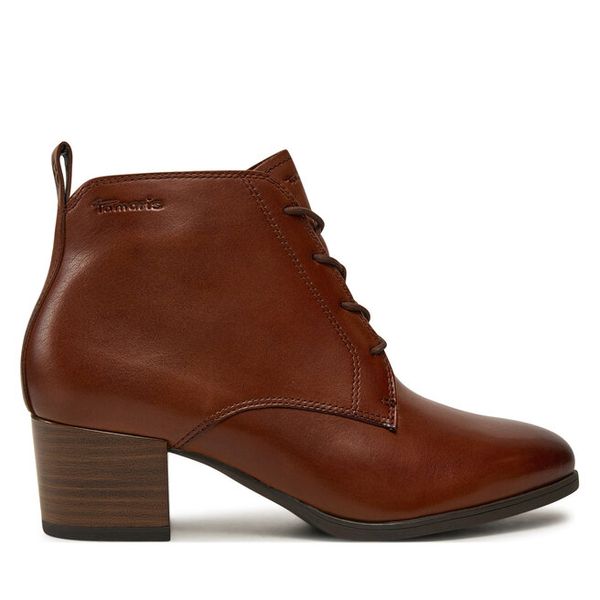 Trzewiki Tamaris. Brązowe botki Tamaris, bez wzorów, bez obcasa, na słupku, bez zapięcia. Za 429,99 zł.