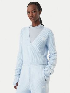 Adidas Sweter Adidas x Jennie Knitted Wrap LD8932 Niebieski jasny Slim Fit. Niebieskie swetry klasyczne ADIDAS, l, z syntetyku, bez kołnierzyka. Za 439,99 zł.