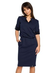 Be Wear Sukienka w kolorze granatowym rozmiar: S. Niebieskie sukienki Be Wear, na co dzień, s, bez wzorów, z bawełny, bez kołnierzyka, bez ramiączek, midi, proste. Za 153,71 zł.