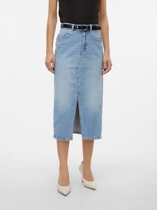 Vero Moda Spódnica dżinsowa w kolorze błękitnym rozmiar: L. Niebieskie spódnice Vero Moda, na co dzień, l, z aplikacjami, z bawełny, midi. Za 136,13 zł.