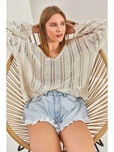 Bianco Lucci Sweter w kolorze beżowym rozmiar: onesize. Brązowe swetry oversize Bianco Lucci, bez wzorów, ze splotem, bez ramiączek. Za 48,28 zł.