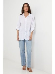 Lin Passion Lniana koszula w kolorze białym rozmiar: 36/38. Białe koszule Lin Passion, bez wzorów, z koronki, bez kołnierzyka, bez ramiączek. Za 143,99 zł.