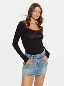 Guess Body W5RP00 K68D2 Czarny Slim Fit. Czarne body i gorsety Guess, z aplikacjami, z wiskozy. Za 129,99 zł.