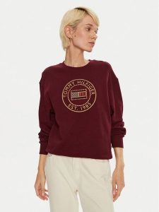 Tommy Hilfiger Bluza Nautical WW0WW42891 Bordowy Regular Fit. Czerwone bluzy TOMMY HILFIGER, s, bez wzorów, z bawełny, bez kaptura. Za 399,99 zł.