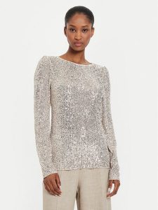 Bruuns Bazaar Bluzka Ilex BBW4156 Srebrny Slim Fit. Szare bluzki Bruuns Bazaar, bez wzorów, z syntetyku, bez kołnierzyka, bez ramiączek. Za 339,99 zł.