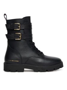 Tommy Hilfiger Trzewiki Biker Laceup FW0FW08986 Czarny. Czarne botki TOMMY HILFIGER, bez wzorów, ze skóry, bez obcasa, na płaskiej podeszwie, bez zapięcia. Za 599,99 zł.