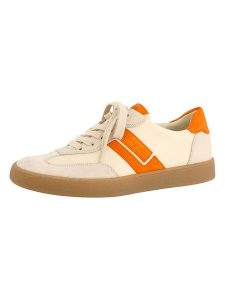 Paul Green Skórzane sneakersy w kolorze kremowo-pomarańczowym rozmiar: 39. Brązowe trampki Paul Green, bez wzorów, z materiału, bez zapięcia. Za 404,95 zł.