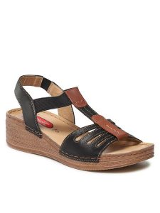 Go Soft Sandały ARC-2304-03 Czarny. Czarne sandały Go Soft, bez wzorów, ze skóry, bez obcasa, na koturnie, bez zapięcia. Za 149,99 zł.