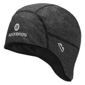 Czapka rowerowa zimowa Rockbros pod kask z otworami na okulary. Szare czapki ROCKBROS, bez wzorów, z elastanu, sportowe. Za 104,87 zł.