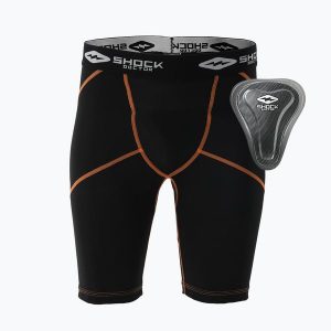 Spodenki kompresyjne z ochroną miednicy damskie Shock Doctor. Czarne szorty SHOCK DOCTOR, bez wzorów, sportowe. Za 199,99 zł.