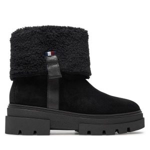 Botki Tommy Hilfiger. Czarne botki TOMMY HILFIGER, bez wzorów, bez obcasa, na płaskiej podeszwie, bez zapięcia. Za 449,99 zł.