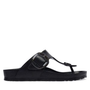 Japonki Birkenstock. Czarne klapki Birkenstock, bez wzorów, bez obcasa. Za 269,99 zł.