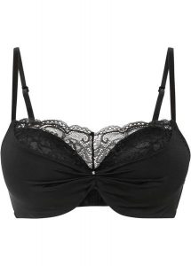 "Biustonosz ""push up"" na fiszbinach". Czarne biustonosze bonprix, bez wzorów. Za 77,99 zł.