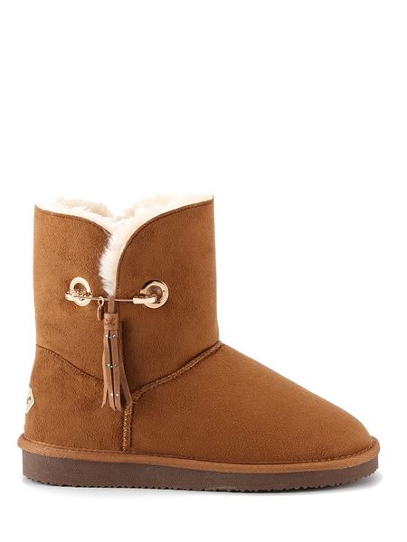 Blackfield Botki zimowe "Clair" w kolorze jasnobrązowym rozmiar: 39. Brązowe botki Blackfield, na zimę, z aplikacjami, z materiału, z okrągłym noskiem, bez obcasa, bez zapięcia. Za 173,99 zł.