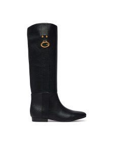 Guess Kozaki FLFANA ELE11 Czarny. Czarne kozaki Guess, z aplikacjami, ze skóry, bez obcasa, na płaskiej podeszwie, bez zapięcia. Za 764,99 zł.