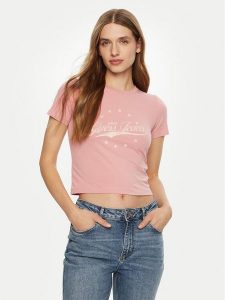 Guess Jeans T-Shirt W5RI59 J1314 Różowy Regular Fit. Czerwone t-shirty Guess Jeans, s, z aplikacjami, z bawełny, bez kołnierzyka, bez ramiączek. Za 89,99 zł.
