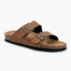 Klapki damskie Pepe Jeans Oban Classic 1. Brązowe klapki Pepe Jeans, bez wzorów, z jeansu, bez obcasa. Za 234,40 zł.
