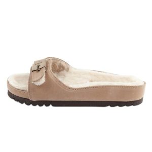 Klapki Scholl Iconic Meg Taupe F303171062 beżowy. Brązowe klapki bez wzorów, ze skóry, bez obcasa. Za 310,47 zł.