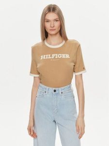 Tommy Hilfiger T-Shirt Monotype WW0WW41208 Beżowy Regular Fit. Brązowe t-shirty TOMMY HILFIGER, s, bez wzorów, z bawełny, bez kołnierzyka, bez ramiączek. Za 289,99 zł.