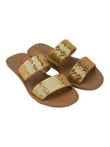 Grendha Klapki "Buriti Icone" w kolorze złoto-jasnobrązowym rozmiar: 38. Brązowe klapki grendha, bez wzorów, z otwartym noskiem, bez obcasa. Za 52,30 zł.